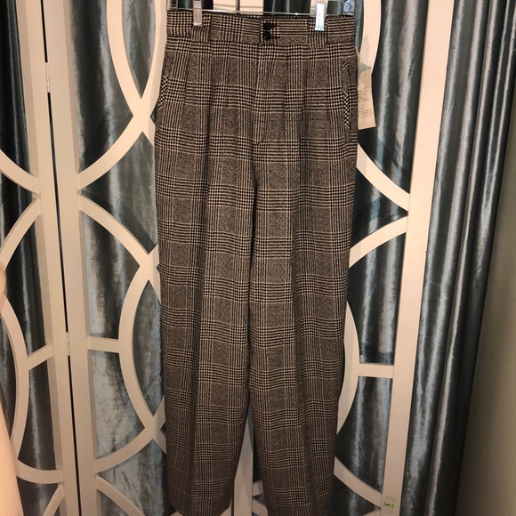 VTG 80s Wool Houndstooth Plaid Hi-waist Trouser - Picture 1 of 13